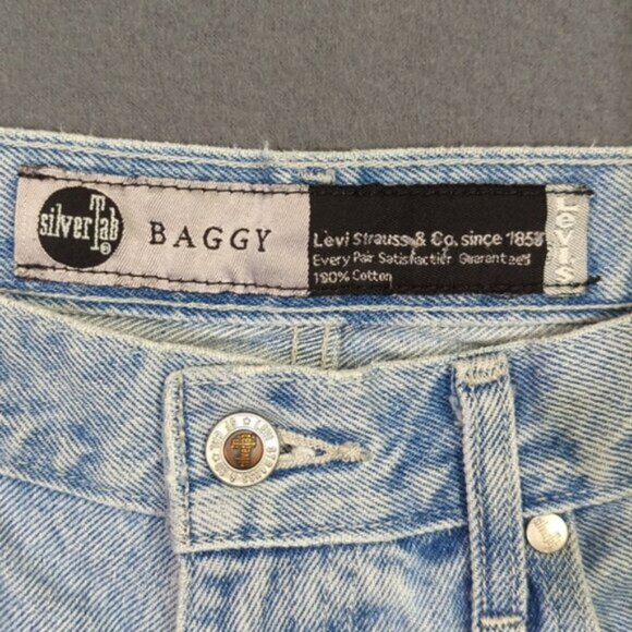 Levi's Jeans Men's 31x32 Fits 32x27 Blue Silvertab Baggy Jeans Cut Hems - Picture 10 of 13